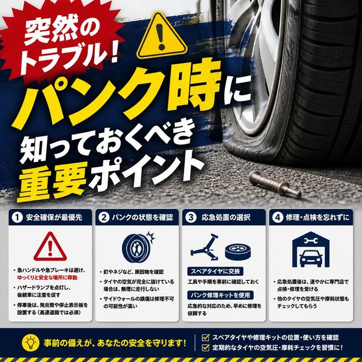 「突然のトラブル！パンク時に知っておくべき重要ポイント」