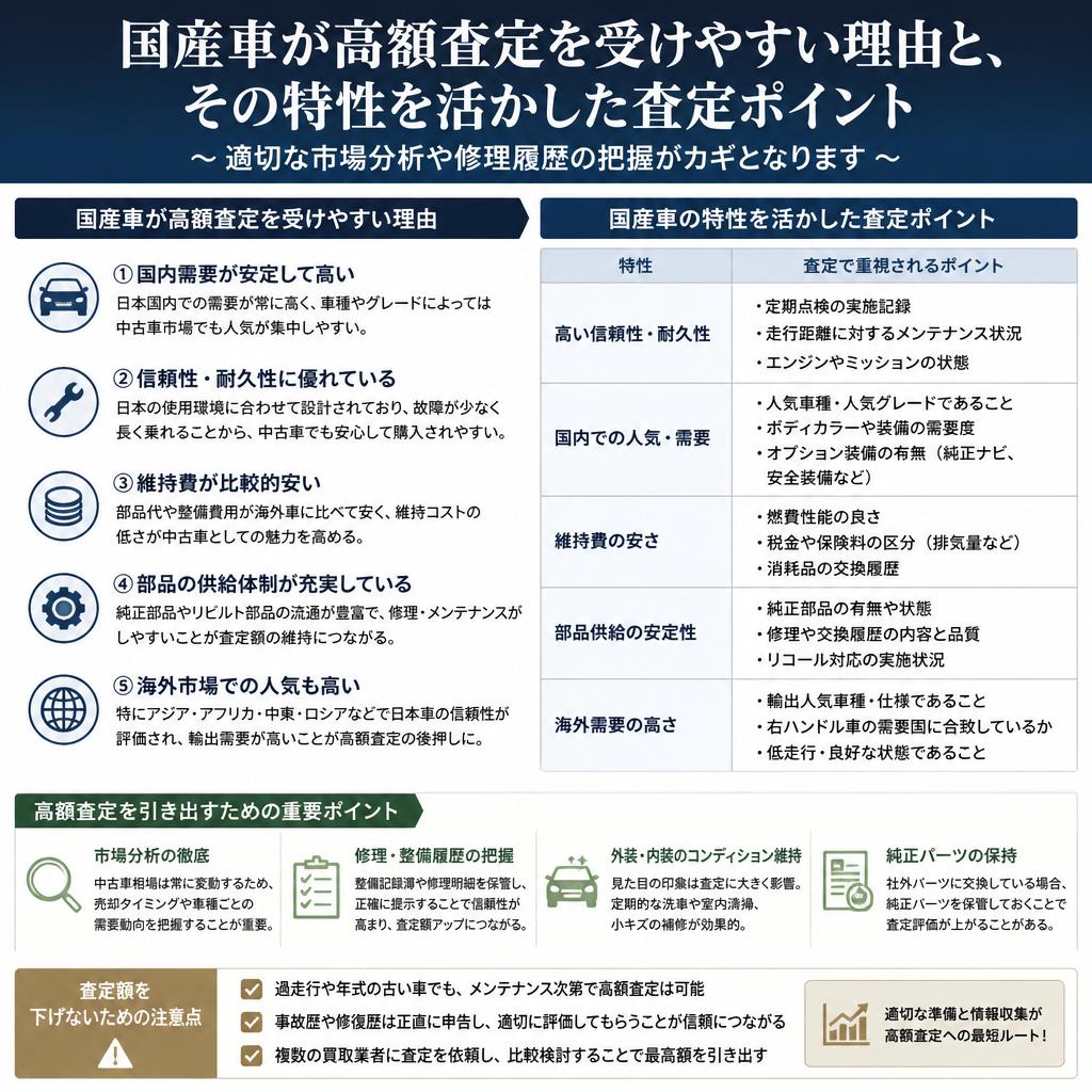 国産車の高額査定を実現するポイント